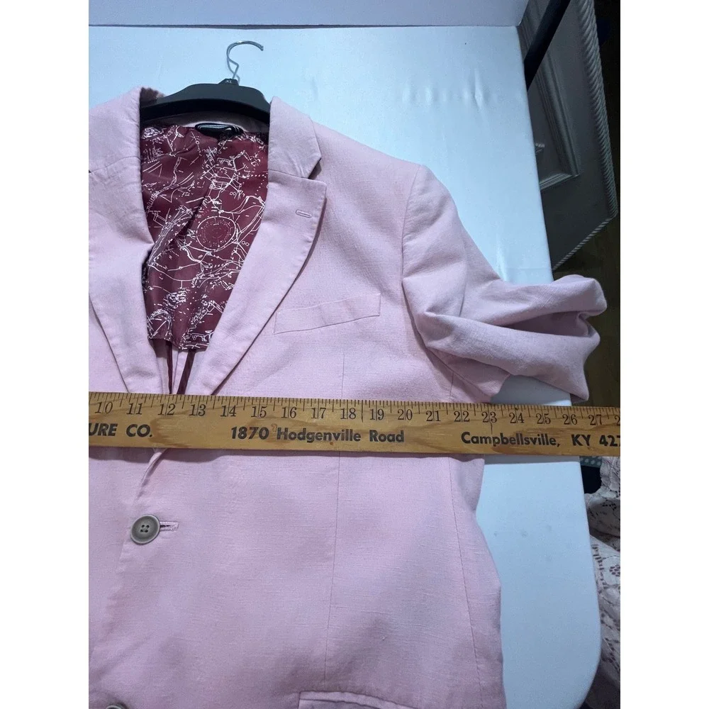 Nautica Linen Blend Blazer Sport Coat Men 44R Pink‎ Map Print Lining Hamptons
